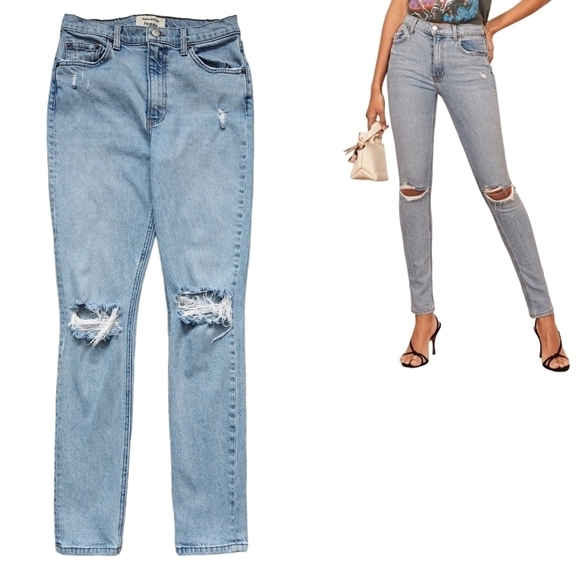 Reformation High & Skinny Jean Miami Destroyed Distressed Light Wash Modern - Picture 1 of 12